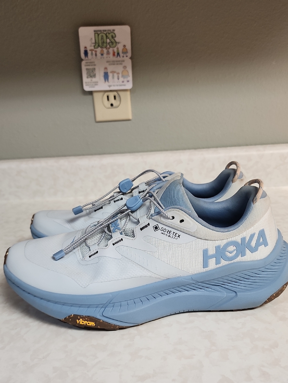 Hoka Light Blue and White Gore-Tex Trail Running Shoes womens 10.5 number 919